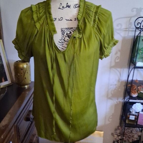 Catherine Malandrino Short Sleeve Green Women's Top Medium - Picture 7 of 7